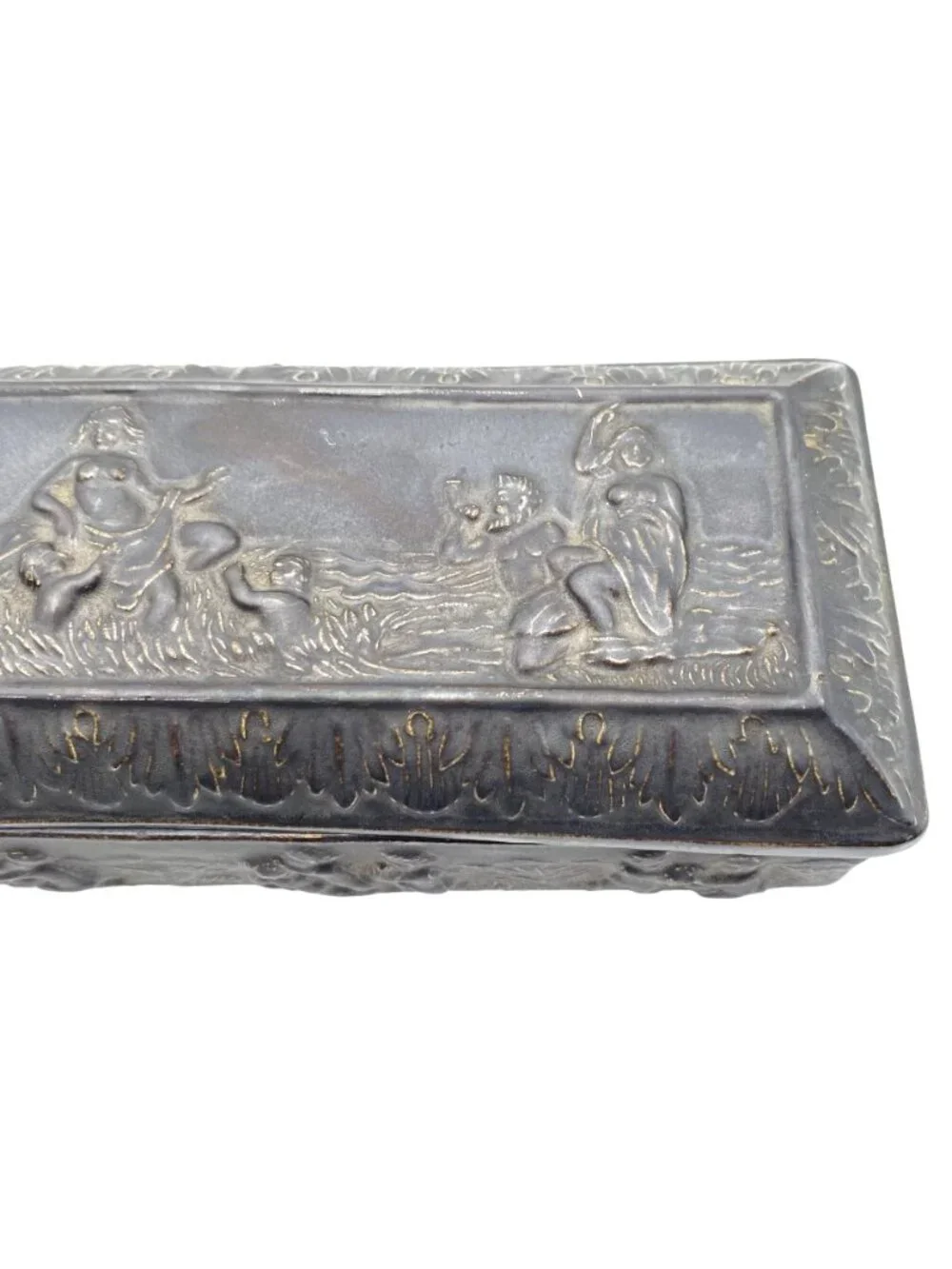 Vintage Classic Revival Relief Trinket Dresser Box Mythological Nymph Cherub